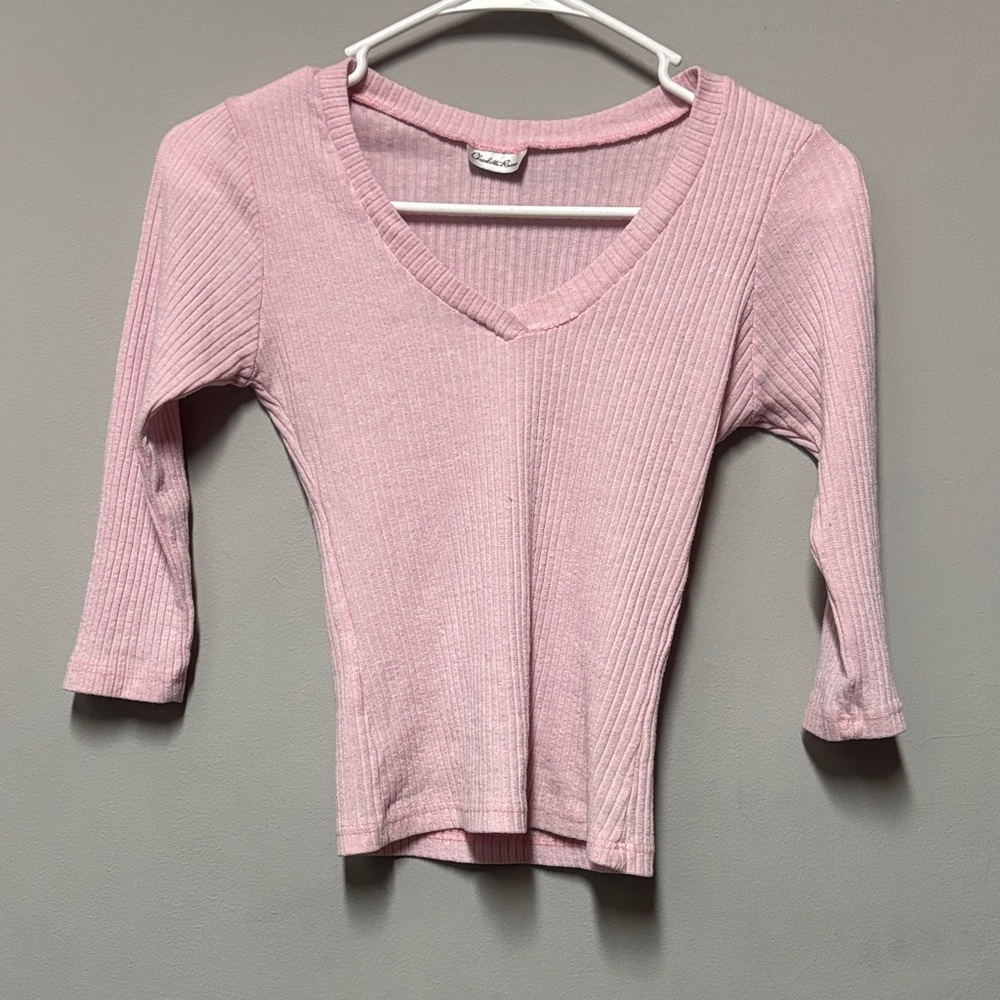 Charlotte Russe Light Pink Ribbed V-Neck Top